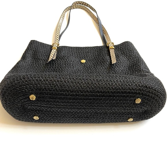 Eric Javitz black straw tote bag with leather handles squishee - Picture 7 of 14